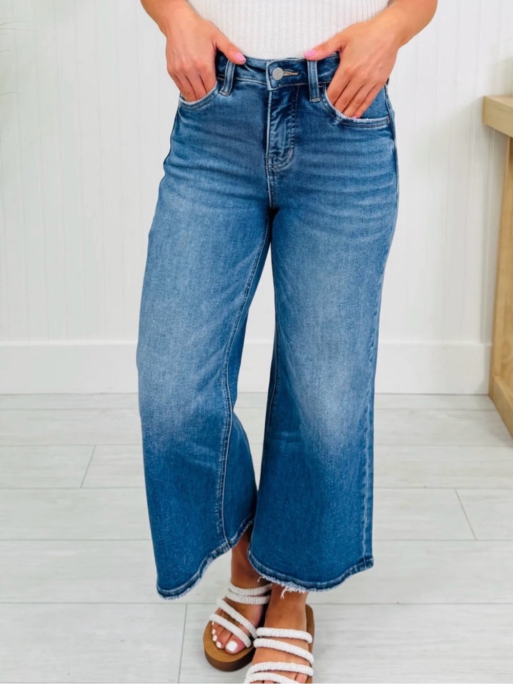 Judy Blue High Rise Wide Leg Crop Jeans Size 11/30 Medium Wash Read Description